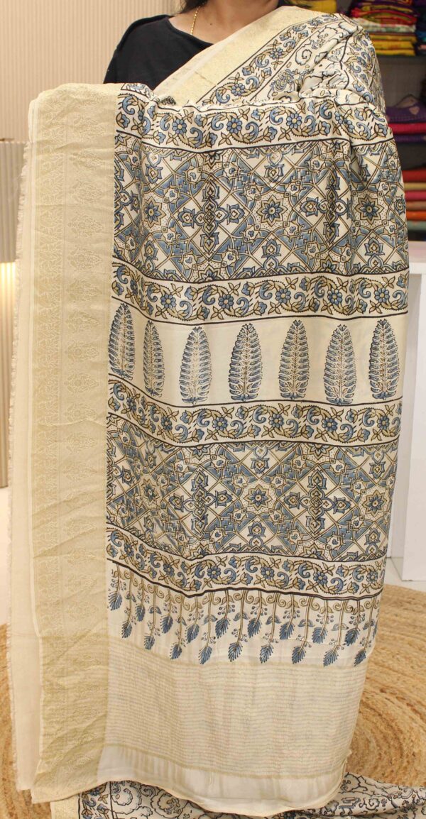 Abstract Ajrakh Prints Pure Dola Silk Saree - Image 4