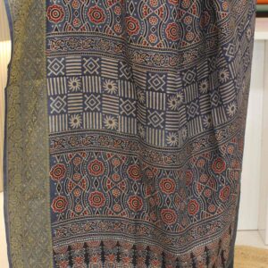 Alternative view of Blue and Red Ajrakh Prints Pure Dola Silk Saree