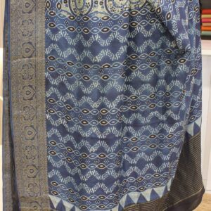 Alternative view of Blue and Black Ajrakh Prints Pure Dola Silk Saree
