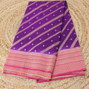 Alternative view of Zari Woven Diagonal Stripes with Floral Buttas Banaras Semi Crepe Saree