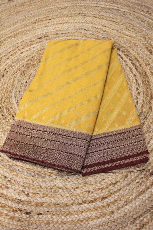 Zari Woven Diagonal Stripes with Floral Buttas Banaras Semi Crepe Saree