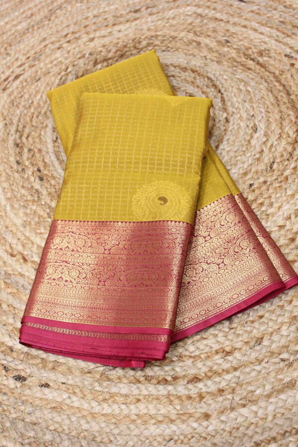 Zari Checks with Mango Motifs Semi Kanchi Saree - Image 3
