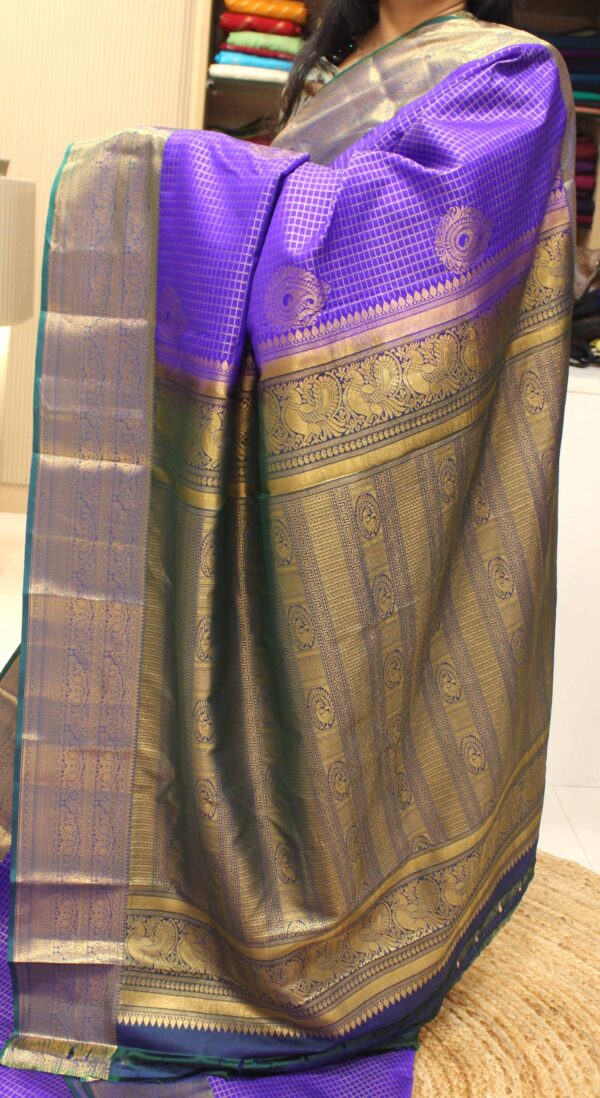 Zari Checks with Mango Motifs Semi Kanchi Saree - Image 2