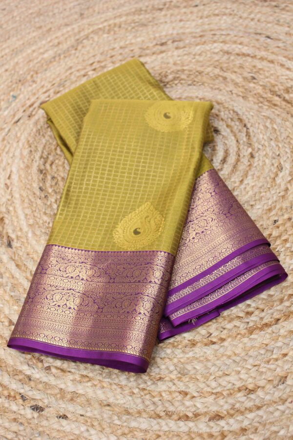 Zari Checks with Mango Motifs Semi Kanchi Saree - Image 9