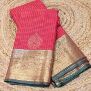 Zari Checks with Mango Motifs Semi Kanchi Saree