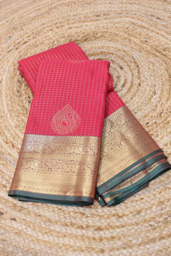 Zari Checks with Mango Motifs Semi Kanchi Saree