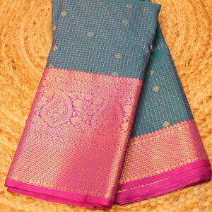 Zari Checks with Floral Buttas Semi Kanchi Saree