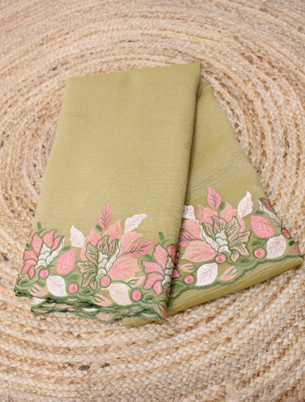 Scallop Border with Floral Embroidery Crush Tissue Saree - Image 5