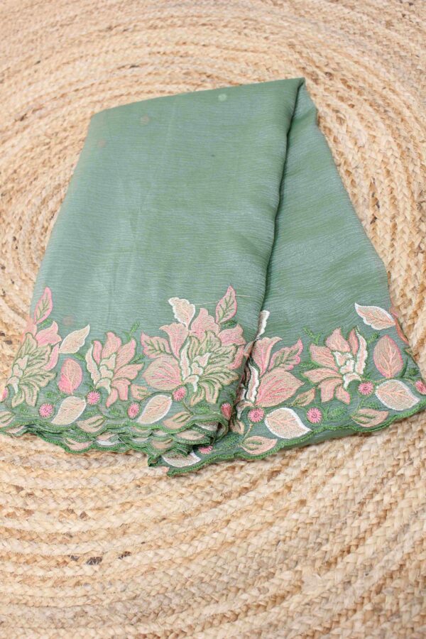 Scallop Border with Floral Embroidery Crush Tissue Saree - Image 6