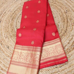 Red with Small Buttas Pure 2gm Zari Kanchi Silk Saree