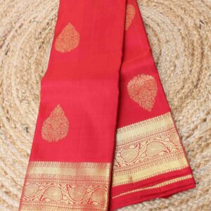Red with Big Buttas Pure 3gm Zari Handloom Kanchi Silk Saree