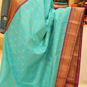 Alternative view of Turquoise Blue & Purple Border with Meenakari Pure 2gm Zari Paithani Silk Saree