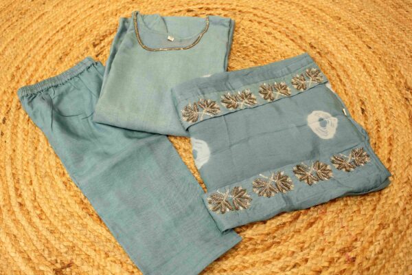 Powder Blue with Cutdana work Designer Kurta Set with Jacket - Image 2