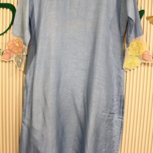 Powder Blue Kurta with Embroidery & Scallop Hem Designer Kurta Set