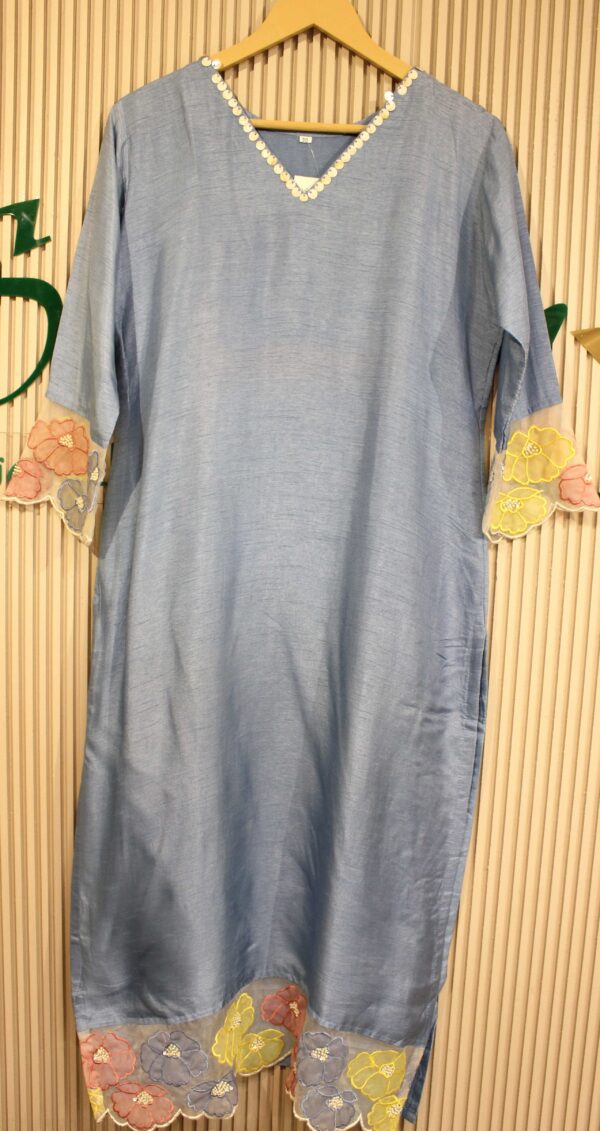Powder Blue Kurta with Embroidery & Scallop Hem Designer Kurta Set