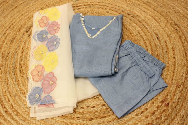 Powder Blue Kurta with Embroidery & Scallop Hem Designer Kurta Set - Image 2
