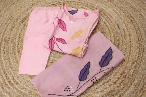 Pink with Aplique work Designer Kurta Set - Image 2