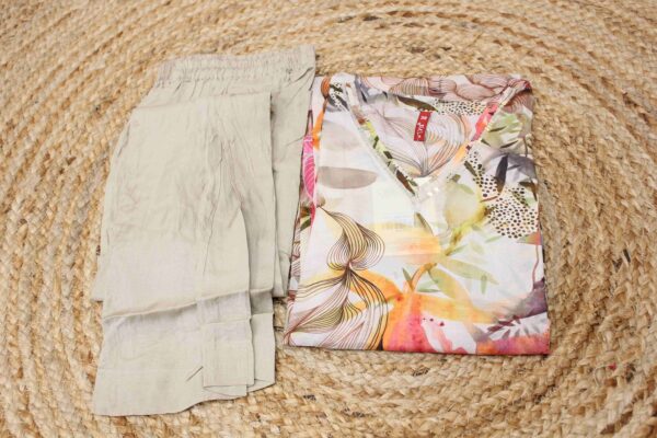 Beige with Multi Color Floral Prints Kurta and Bottom