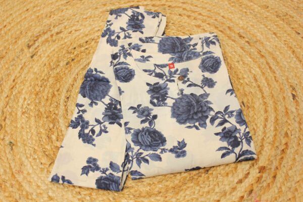 White with Indigo Floral Prints Kurta and Bottom