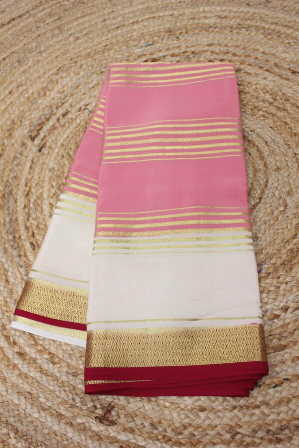 Zari Woven Horizontal Stripes 3D Pure Mysore Crepe Silk Saree