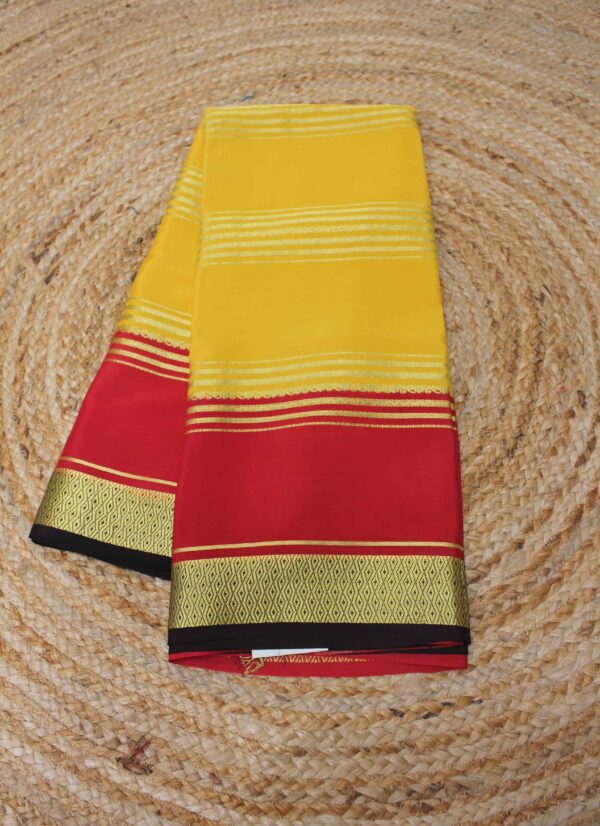 Zari Woven Horizontal Stripes 3D Pure Mysore Crepe Silk Saree - Image 2