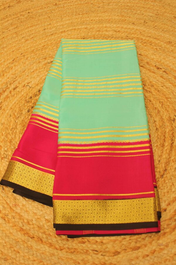 Zari Woven Horizontal Stripes 3D Pure Mysore Crepe Silk Saree - Image 3