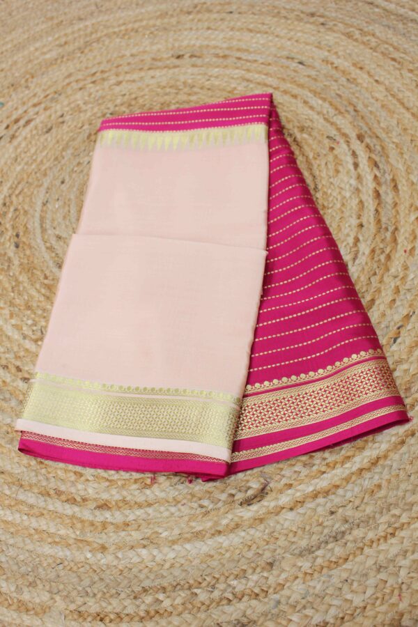 Half & Half Zari Woven Horizontal Dotted Stripes Pure Mysore Crepe Silk Saree