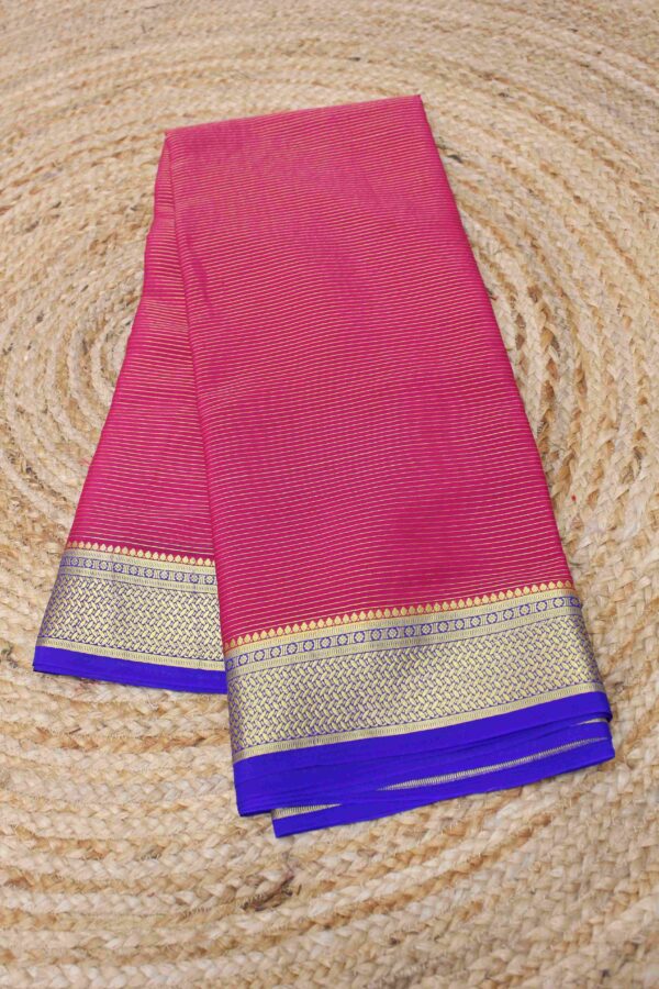 Zari Woven Horizontal Lines Pure Mysore Crepe Silk Saree - Image 2