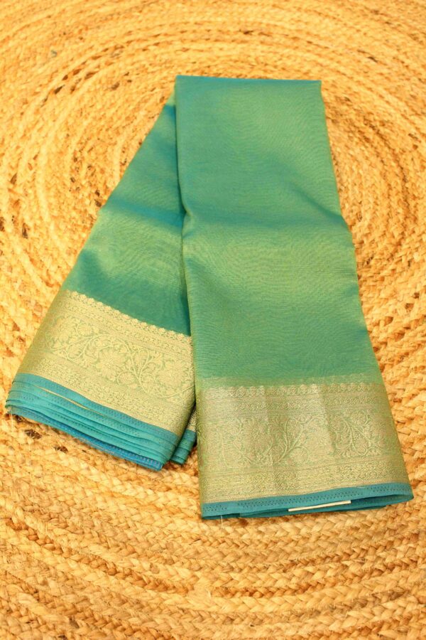 Antique Gold Zari Woven Crush Tissue Saree - Image 2
