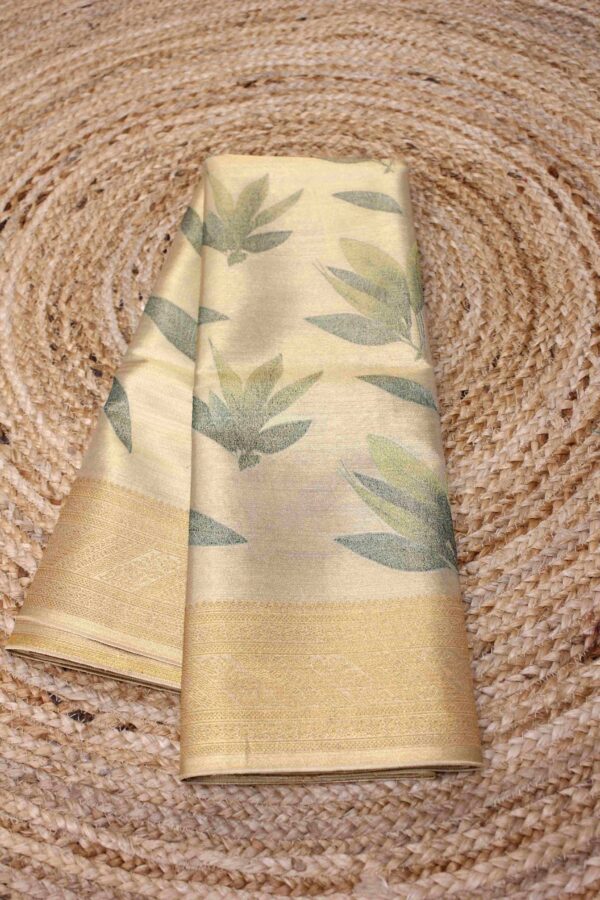 Leaves Motifs Woven Semi Kanchi Tissue Saree