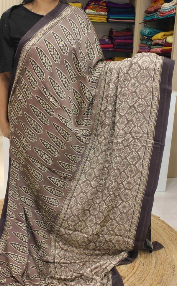 Snuff with Leaf Ajrakh Prints Pure Modal Silk Saree