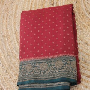 Alternative view of Maroon & Green Pure Khaddi Crepe Chinnon Saree