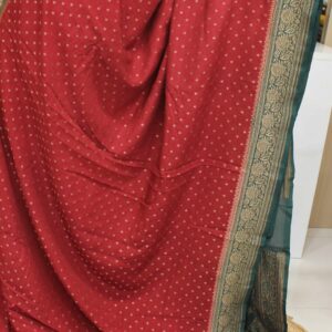 Maroon & Green Pure Khaddi Crepe Chinnon Saree