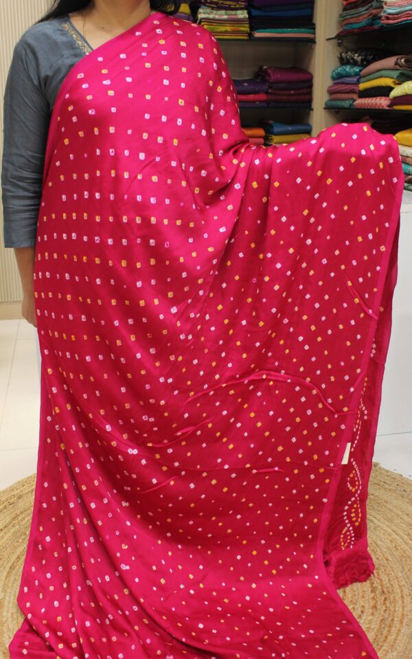 Bandhani Print Rani Pink Gajji Silk Saree