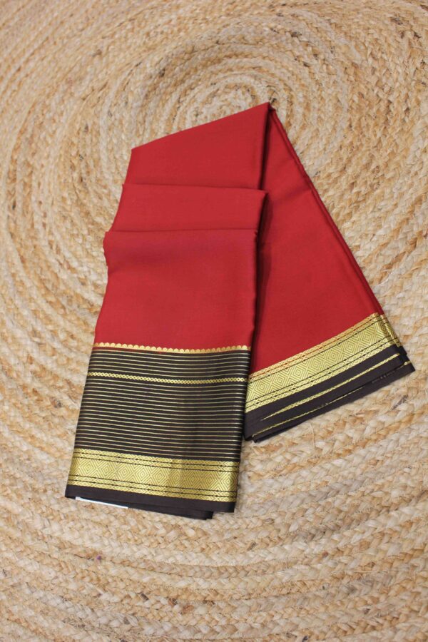 Plain with Zari Woven Horizontal Lines Border Pure Mysore Crepe Silk Saree