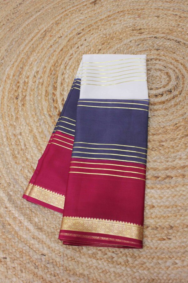 Zari Woven Horizontal Lines with Small Border 3D Pure Mysore Crepe Silk Saree