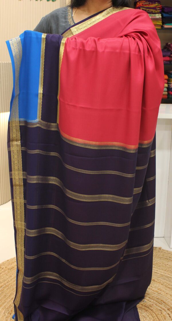 Plain with Gap Border 3D Pure Mysore Crepe Silk Saree - Image 2