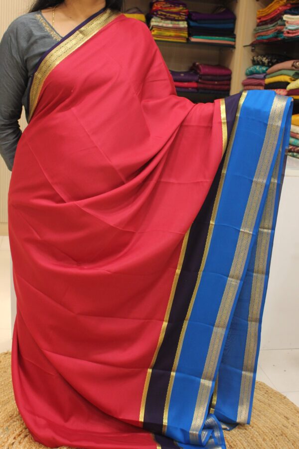 Plain with Gap Border 3D Pure Mysore Crepe Silk Saree - Image 3