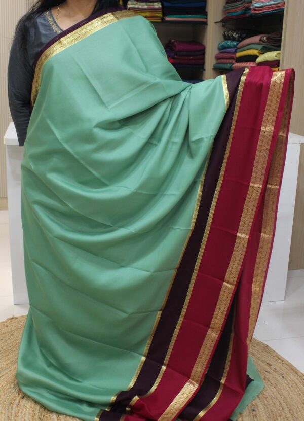 Plain with Gap Border 3D Pure Mysore Crepe Silk Saree