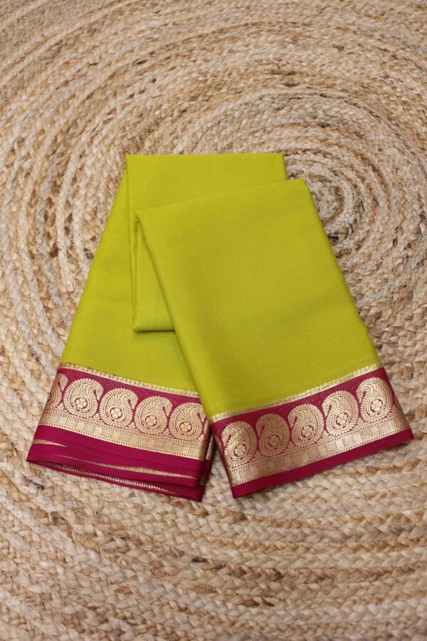 Plain with Mango Border Pure Mysore Crepe Silk Saree - Image 2