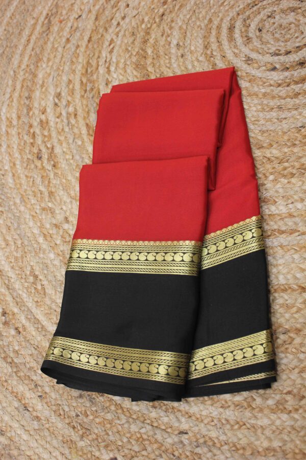 Red & Black with Mango Motifs Bentex Border Pure Mysore Crepe Silk Saree