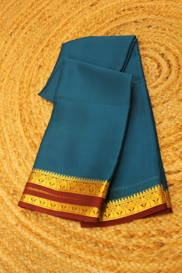 Blue & Maroon Small Border Pure Mysore Crepe Silk Saree
