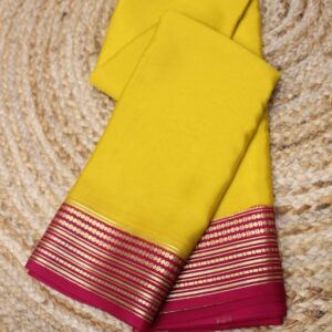 Plain with Geometrical Woven Border Pure Mysore Crepe Silk Saree