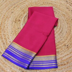 Pink & Blue M Border Pure Mysore Crepe Silk Saree