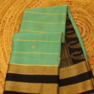 Rudraksh-Mango Buttas & Horizontal Lines with Bentex Border Pure Mysore Crepe Silk Saree