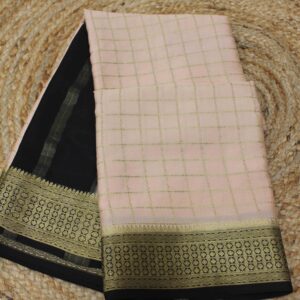 Zari Woven Checks with M Border Pure Mysore Crepe Silk Saree