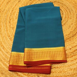 Plain with Checks Border Pure Mysore Crepe Silk Saree