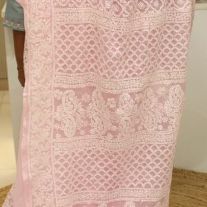 Leaf Motifs Chikankari Hand Work Chiffon Saree