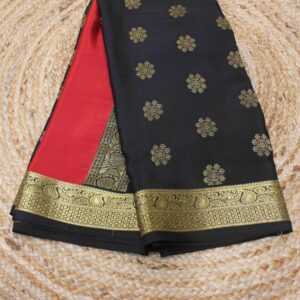 Partly Pallu with Zari Woven Floral Motifs Pure Mysore Crepe Silk Saree