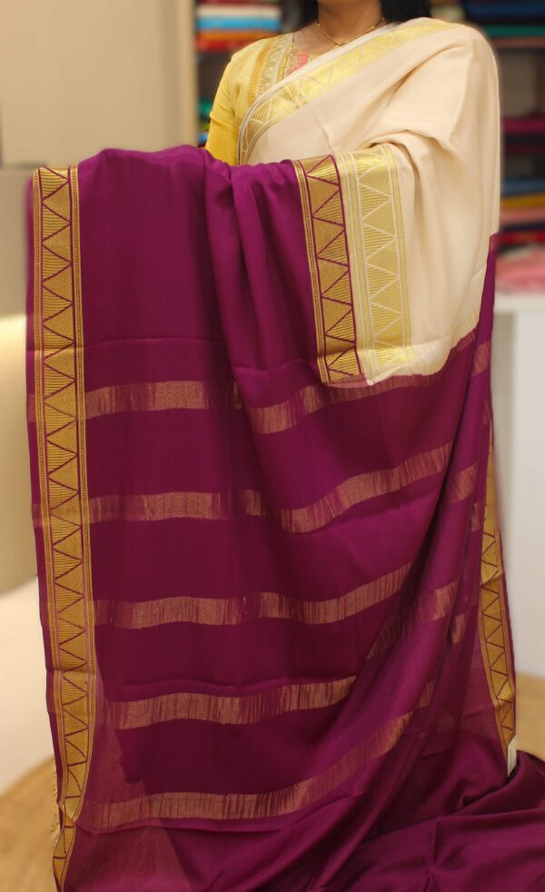 Half n Half KSIC Border Pure Mysore Crepe Silk Saree - Image 2